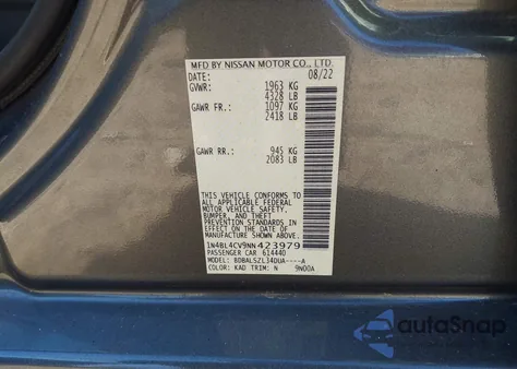 2022 Nissan Altima Sr Fwd from USA, damaged, VIN 1N4BL4CV9NN423979